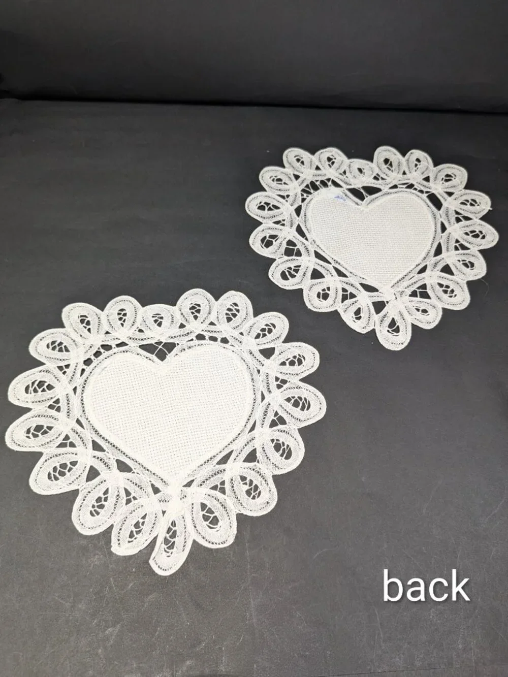 Set of 2 White Lace Heart Doilies Grid Center Cross Stitch Base 8x7 NWT